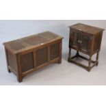 An oak blanket box with a panelled hinged lift-lid & sides, 35¾” wide x 20” high; & an oak small