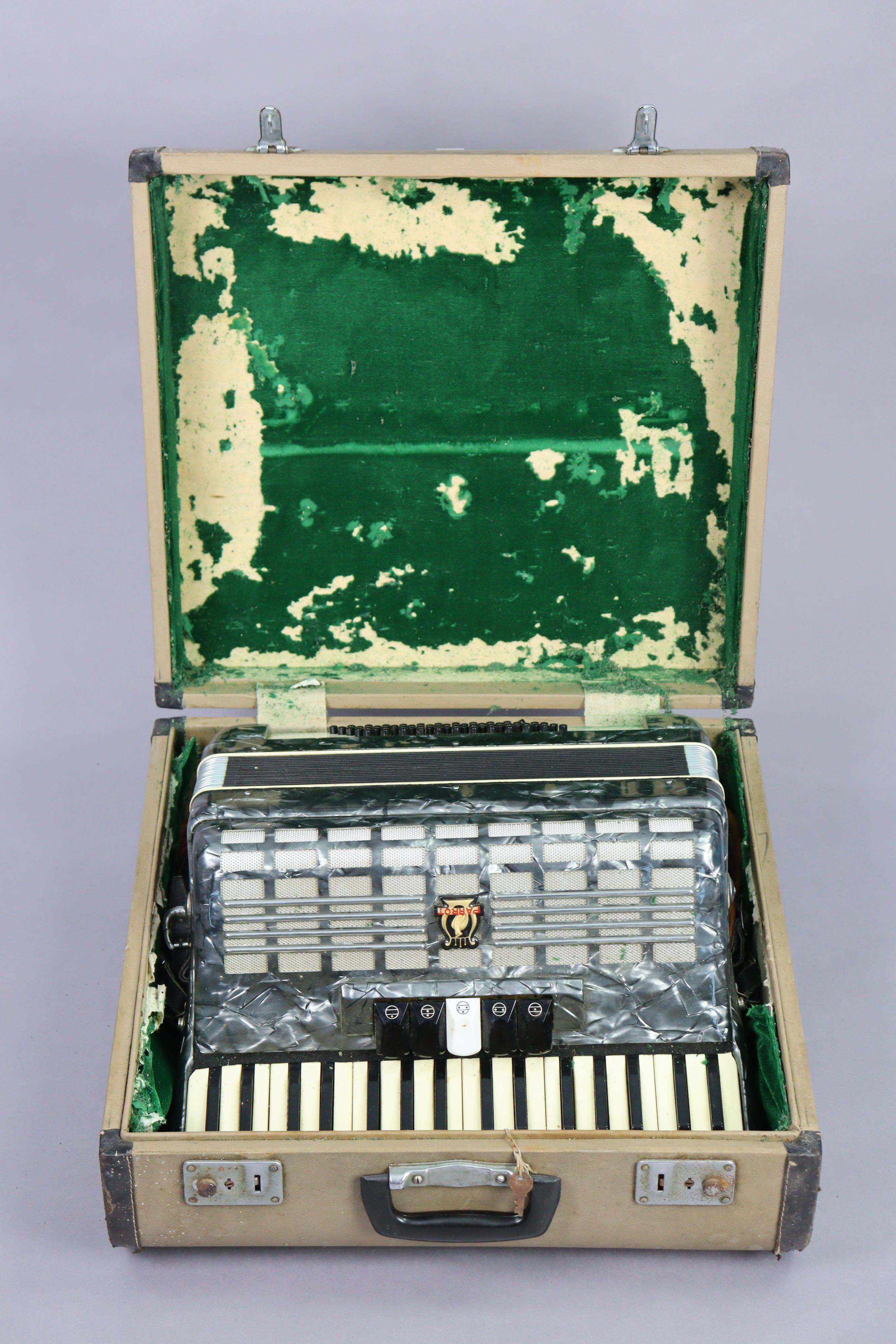 A Parrot piano accordion with a fibre-covered travelling case. - Image 2 of 3