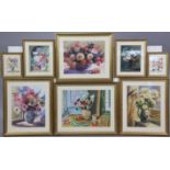 Eight various coloured prints – all floral studies (various sizes), each in a glazed gilt frame.