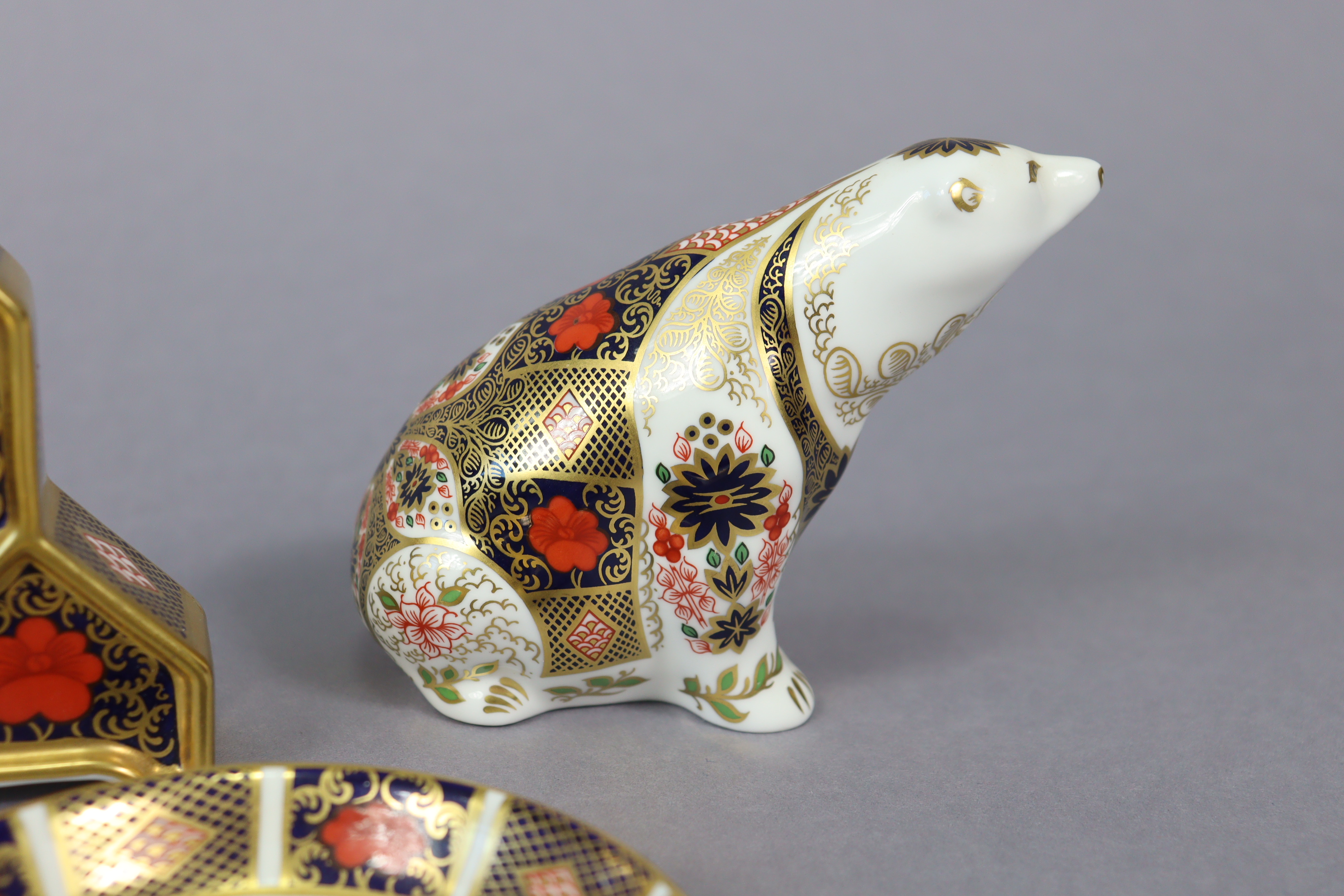 A Royal Crown Derby “Polar bear” paperweight; a ditto “Old Imari” timepiece, 4¼” high; a ditto vase; - Image 2 of 13