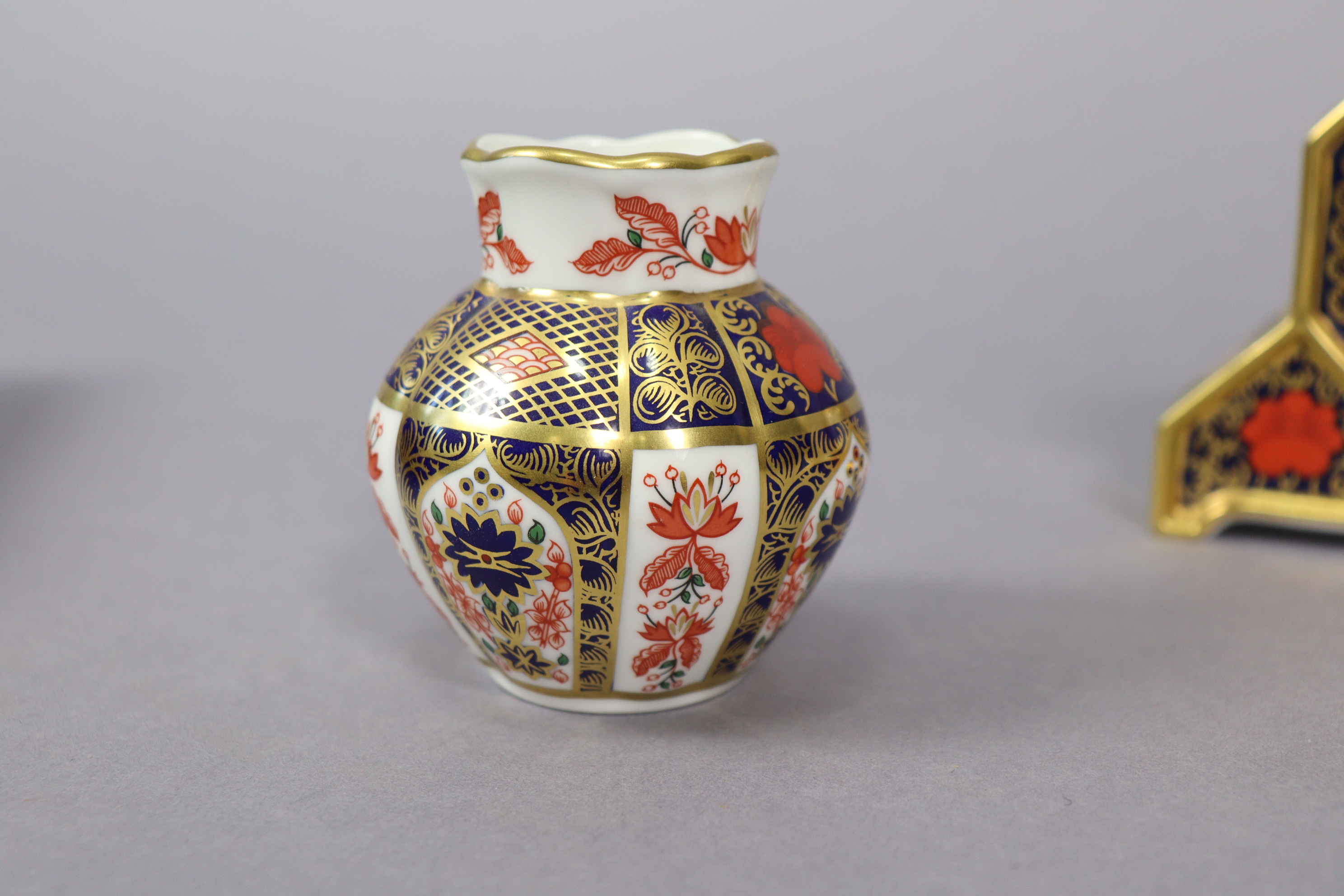 A Royal Crown Derby “Polar bear” paperweight; a ditto “Old Imari” timepiece, 4¼” high; a ditto vase; - Image 7 of 13