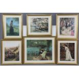 Ten various coloured prints – all figure scenes (various sizes), each in a glazed gilt frame.