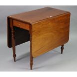 A 19th century mahogany drop-leaf dining table with rounded corners to the rectangular top, & on