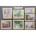 Twelve various large coloured prints – room interiors, garden scenes, etc (various sizes), each in a