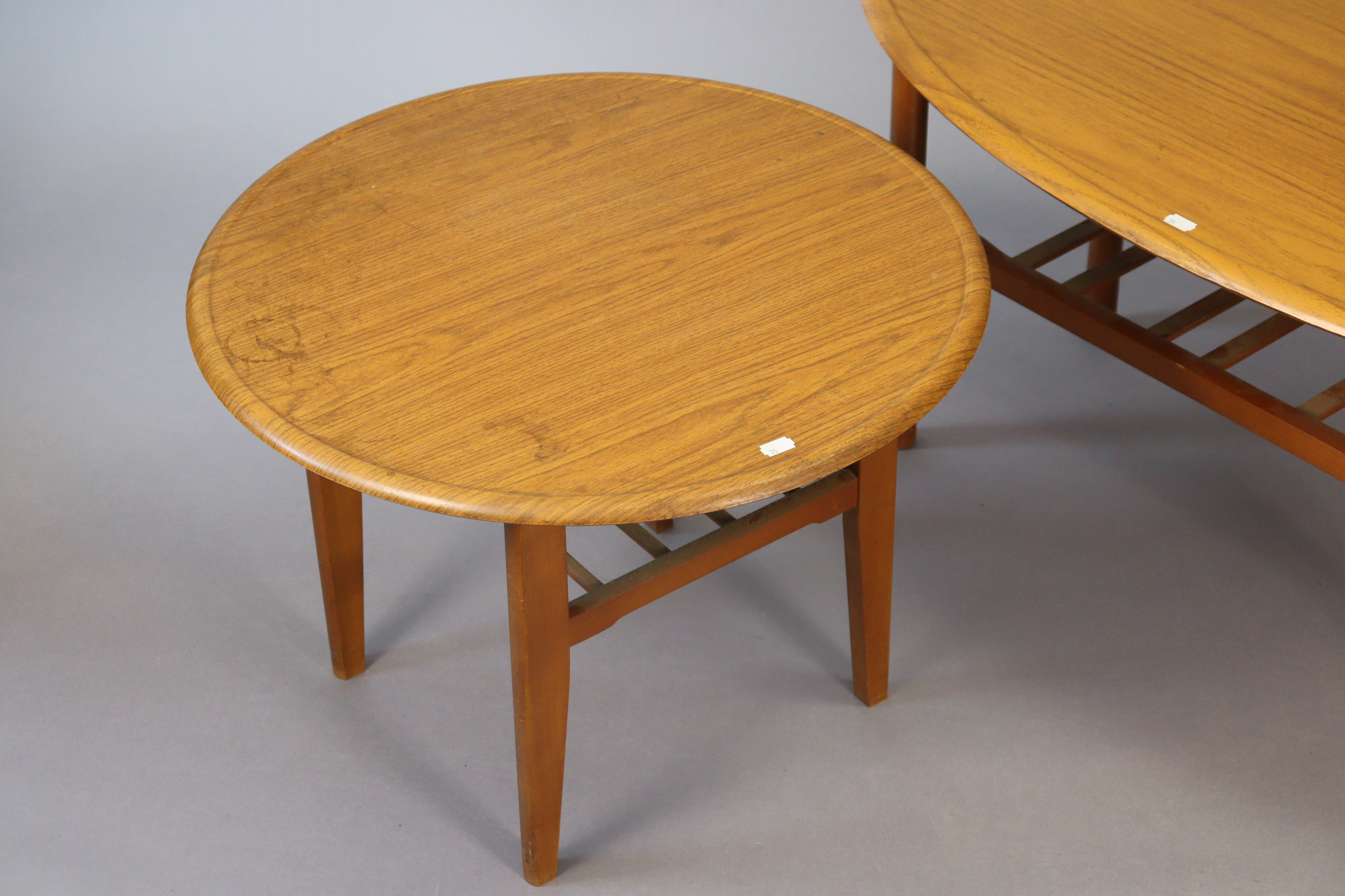 A pine three-drawer bedside chest, 20” wide x 24” high; & two formwood coffee tables. - Image 2 of 4