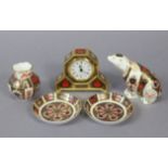 A Royal Crown Derby “Polar bear” paperweight; a ditto “Old Imari” timepiece, 4¼” high; a ditto vase;