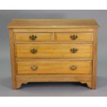 A pine dwarf chest fitted two short & two long drawers with brass swing handles, 42” wide x 31” high