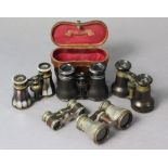 Five various pairs of opera glasses, one pair with case.