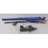 A Fladen “Hunter Carp Rod”, an Olympic two-piece fly-fishing rod, each with case, & a pair of