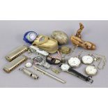 Two silver-cased gent’s pocketwatches, one with albert; a chrome-plated ditto; two thimbles; two