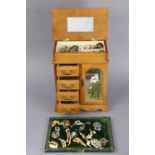 A mahogany-finish jewellery cabinet; & various items of costume jewellery.