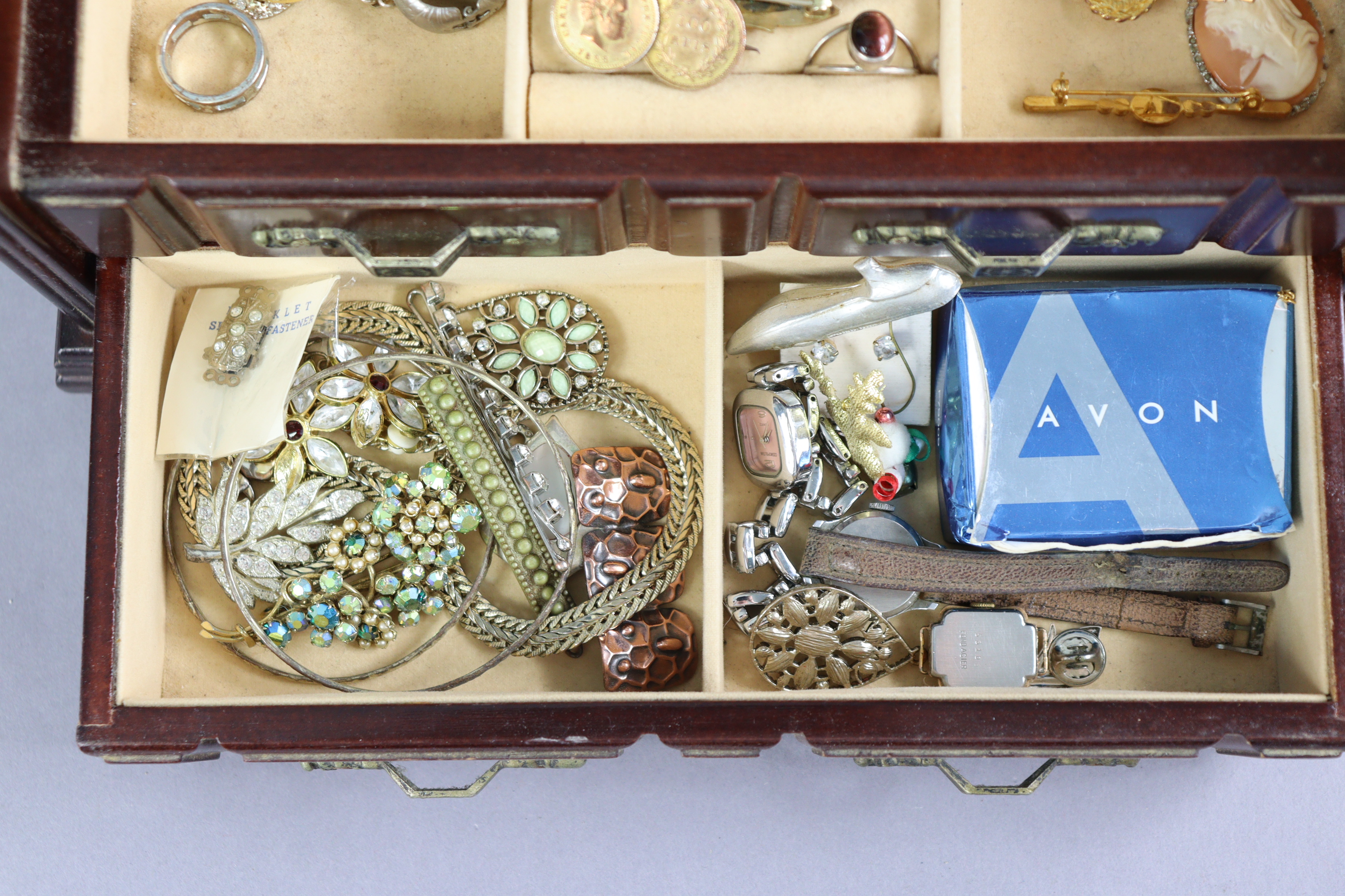 Various items of costume jewellery; & a mahogany-finish jewellery box. - Image 2 of 3