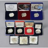 Eight Royal Mint Sterling proof £5 commemorative crowns: 1977; 1993; 1996; 1997; 1999; 2000; 2002;