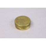 A 19th century style brass circular snuff-box inscribed to lid “T. Hoskins Brewer, 1877”, having