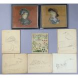 Five early 20th century pen & ink sketches on card, each signed with monogram THB(?), three depictin