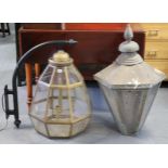 Two vintage pub exterior lanterns, 36”, and 31” high.