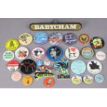 Twenty-eight various vintage pin-badges.