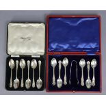 A set of six late Victorian silver coffee spoons & a matching pair of sugar tongs, Birmingham