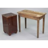A pine occasional table with rounded corners to the rectangular top, & on four square tapered