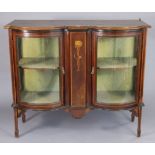 A 19th century inlaid-mahogany inverted break-front china display cabinet fitted centre shelf