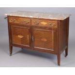 An Edwardian inlaid-mahogany marble-top washstand fitted two frieze drawers above cupboard