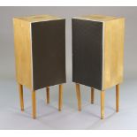 A pair of Leak “Sandwich 600” hi/fi speakers each on four round tapered legs 15” wide x 37¾” high (