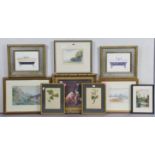 Eight various decorative pictures, each in a glazed frame.