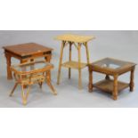 A bamboo & woven-cane rectangular two-tier occasional table, 18½” wide x 26” high; together with