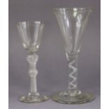 *Amended photos* An 18th century drinking glass with trumpet bowl, on thick airtwist stem, 18cm; &