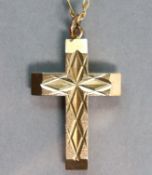 A 9ct. gold crucifix pendant on 9ct. fine-link chain necklet. (7 gm).