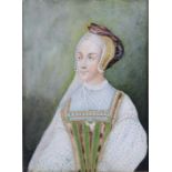 ENGLISH SCHOOL, 19th century (after Holbein) A portrait miniature of Anne Bullen (Boleyn), Queen
