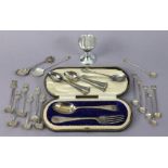 An Edwardian silver engraved christening spoon & fork, Sheffield 1906, cased; six Albany pattern