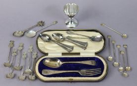 An Edwardian silver engraved christening spoon & fork, Sheffield 1906, cased; six Albany pattern