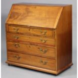 A George III mahogany bureau with sloping full front enclosing fitted interior above four long