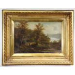 ENGLISH SCHOOL, mid-19th century. A wooded landscape with figure approaching a cottage on the