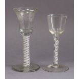 *Amended photos* An 18th century drinking glass, the bell-shaped bowl engraved with fruiting grapevi