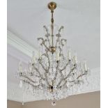 A mid-late 20th century Czechoslovakian crystal fifteen-branch chandelier, hung with prism drops,