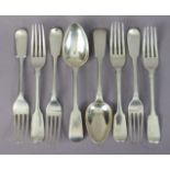 Six Victorian silver Fiddle pattern table forks, London 1840, 1850 & 1853 (in pairs); & a pair of