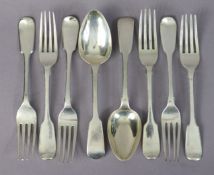 Six Victorian silver Fiddle pattern table forks, London 1840, 1850 & 1853 (in pairs); & a pair of