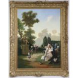 ENGLISH SCHOOL, 19th century. A garden party with numerous figures in the 18th century style; Oil on
