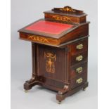 A Victorian rosewood davenport with satinwood marquetry & line-inlaid decoration, fitted interior