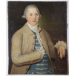 ENGLISH SCHOOL, late 18th century. Portrait of a gentleman, half-length, wearing blue waistcoat &