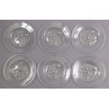 A SET OF SIX LALIQUE ‘MARIENTHAL’ FROSTED GLASS PLATES, decorated with bunches of grapes to the