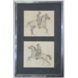 AMERICAN SCHOOL, early 20th century. Two studies of Gaucho on horseback, charcoal on buff paper,