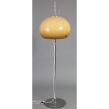 HENRY GUZZINI for Melbo, a 1970s Italian floor lamp with peach coloured domed shade on adjustable