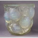 A LALIQUE OPALESCENT GLASS ‘ORAN’ VASE, with all-over moulded flower-buds & foliage, wheel-cut