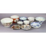 An 18th century Chinese export blue & white porcelain bowl, 20cm dia. (w.a.f.); & a group of ten