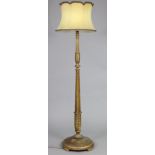 A late Victorian carved giltwood standard lamp on circular base, with shade, 184cm high x 43cm