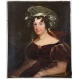 ENGLISH SCHOOL, early 19th century. Portrait of a lady, half-length, seated wearing red dress, pen