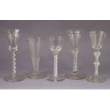 *Amended photos* Three 18th century drinking glasses on airtwist stems; another on opaque white twis